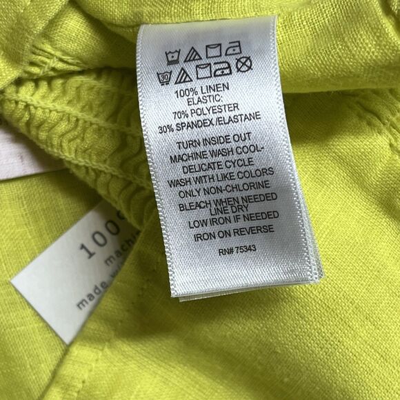 NWT Rachel Zoe 100% Linen Blouse Large Yellow Shirt Puff Sleeve Peasant Crop Top - Picture 9 of 9